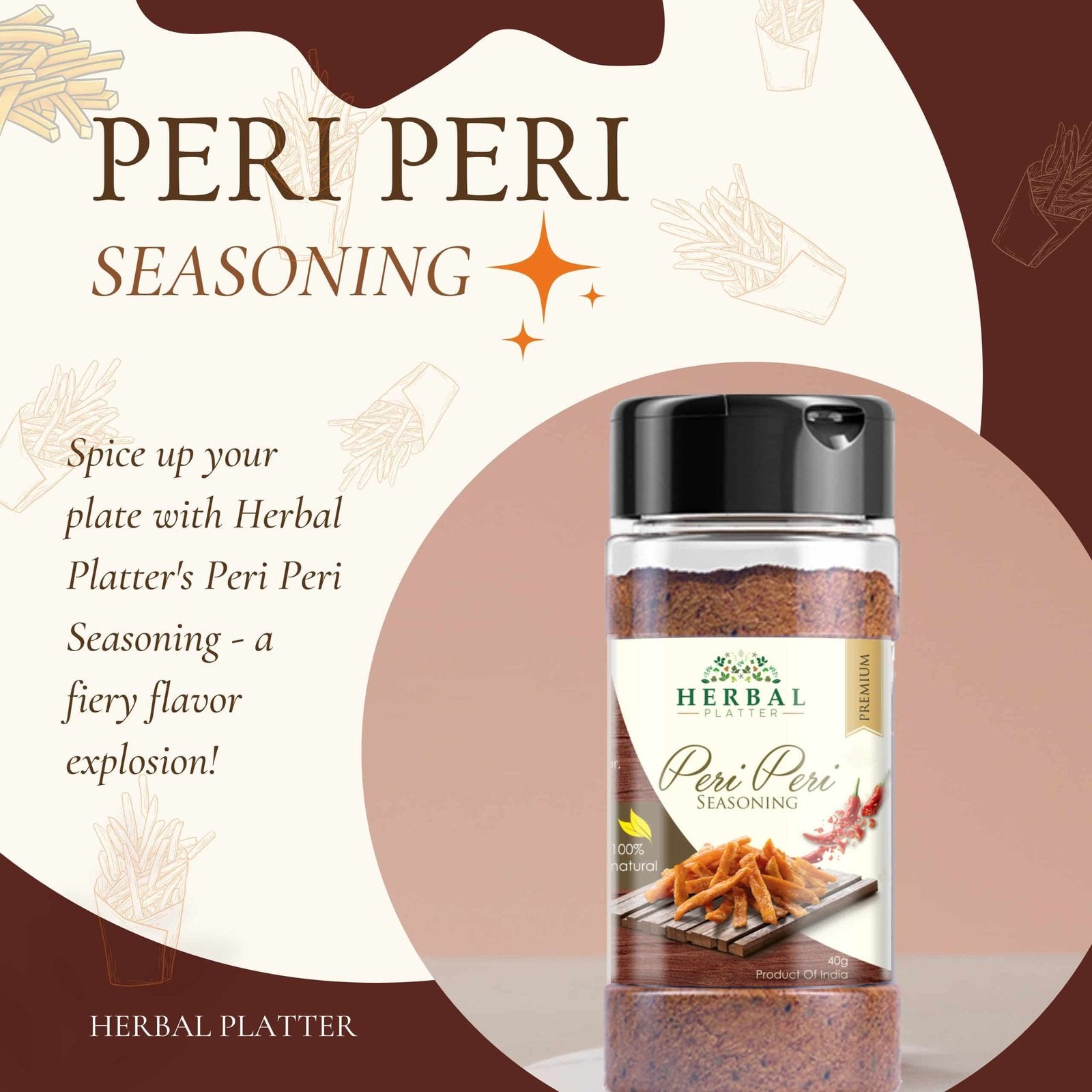Peri Peri Seasoning 45 gms | Vegan | Fresh & Flavourful | Zero added Colours, Fillers, Additives & Preservatives