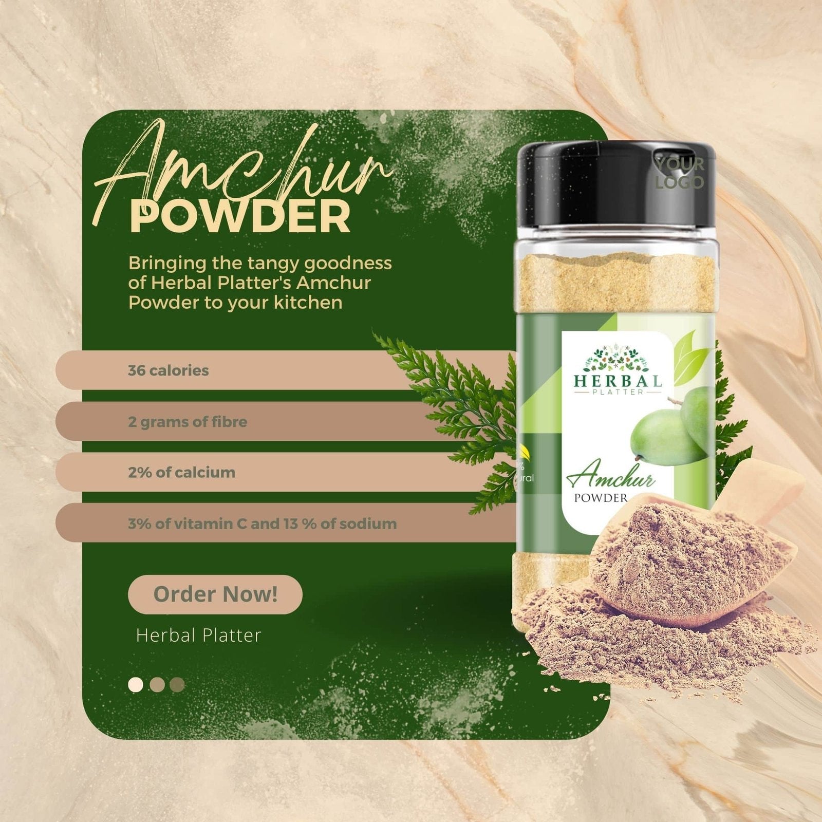 Herbal Platter Premium Aamchur Powder | Dry Mango Powder | 100g Spice Jar with Sprinklers