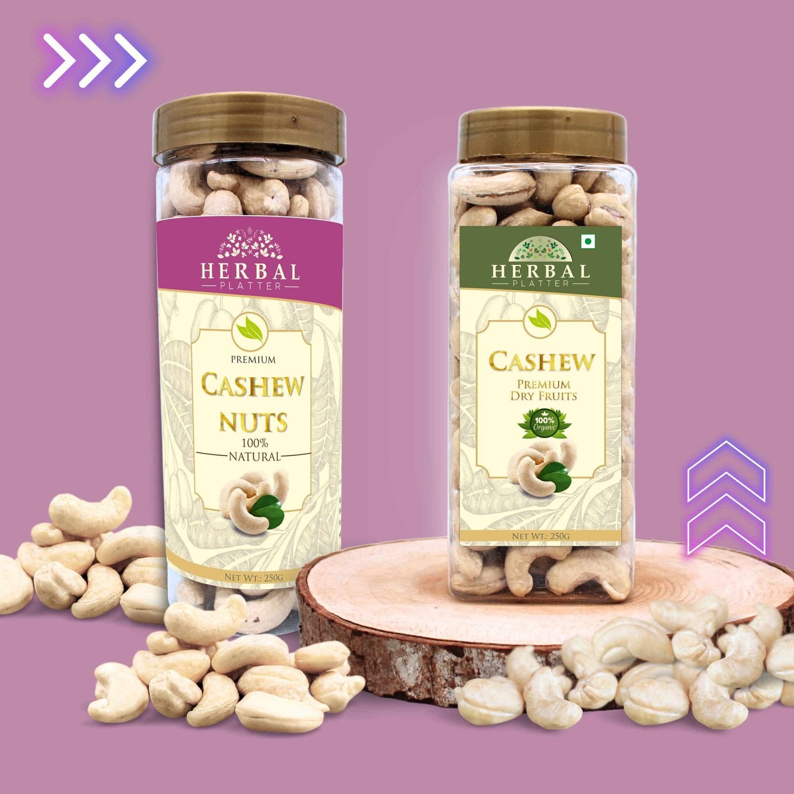 Premium Cashew Nuts Delight | 180W & 240W | Whole Crunchy Cashew Jar Pack | 100% Natural | 250g