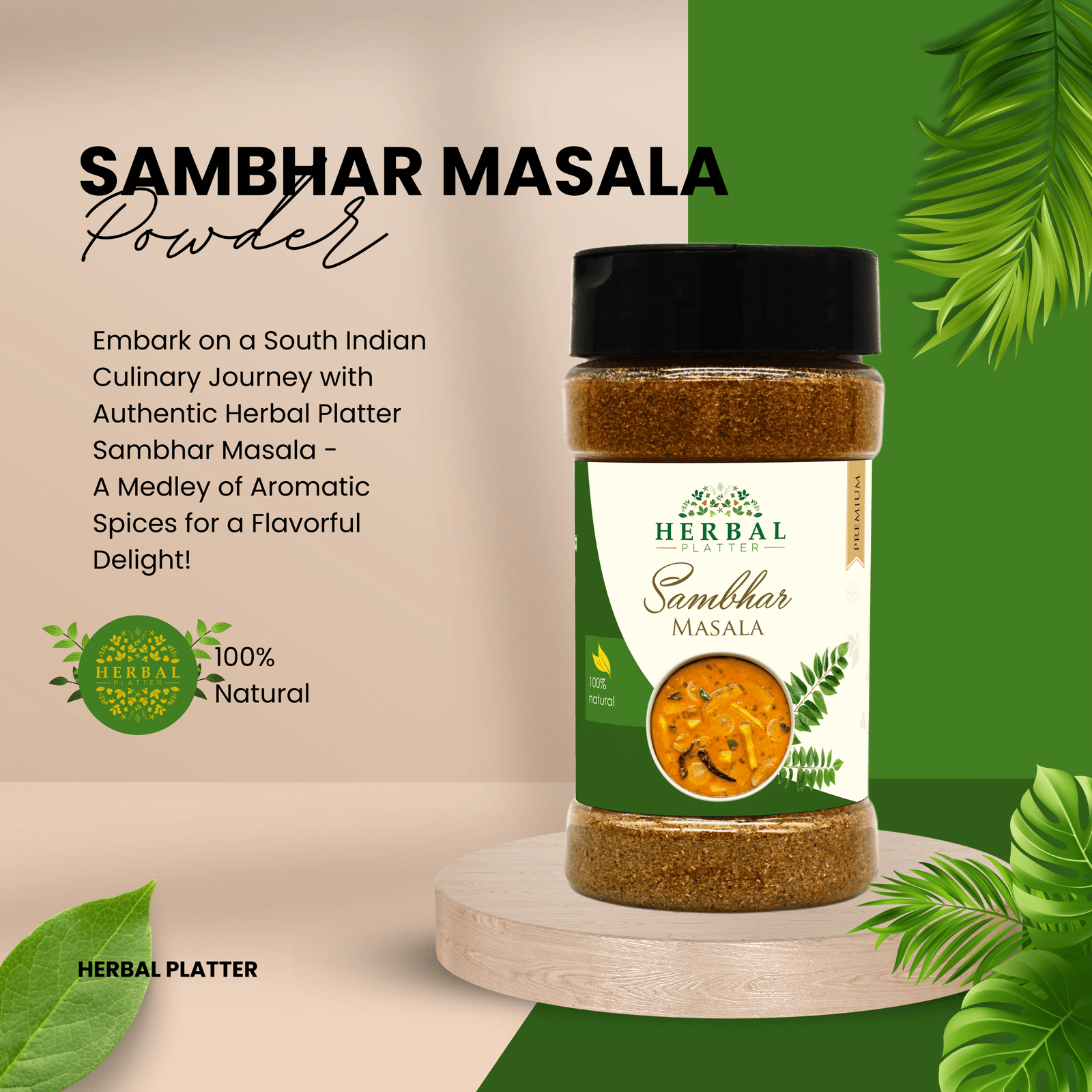 Sambhar Masala 100gm | 100% Pure, Vegetarian | Homemade and Naturally Rich | Quick and Easy to Cook | No Artificial Flavour & Colours