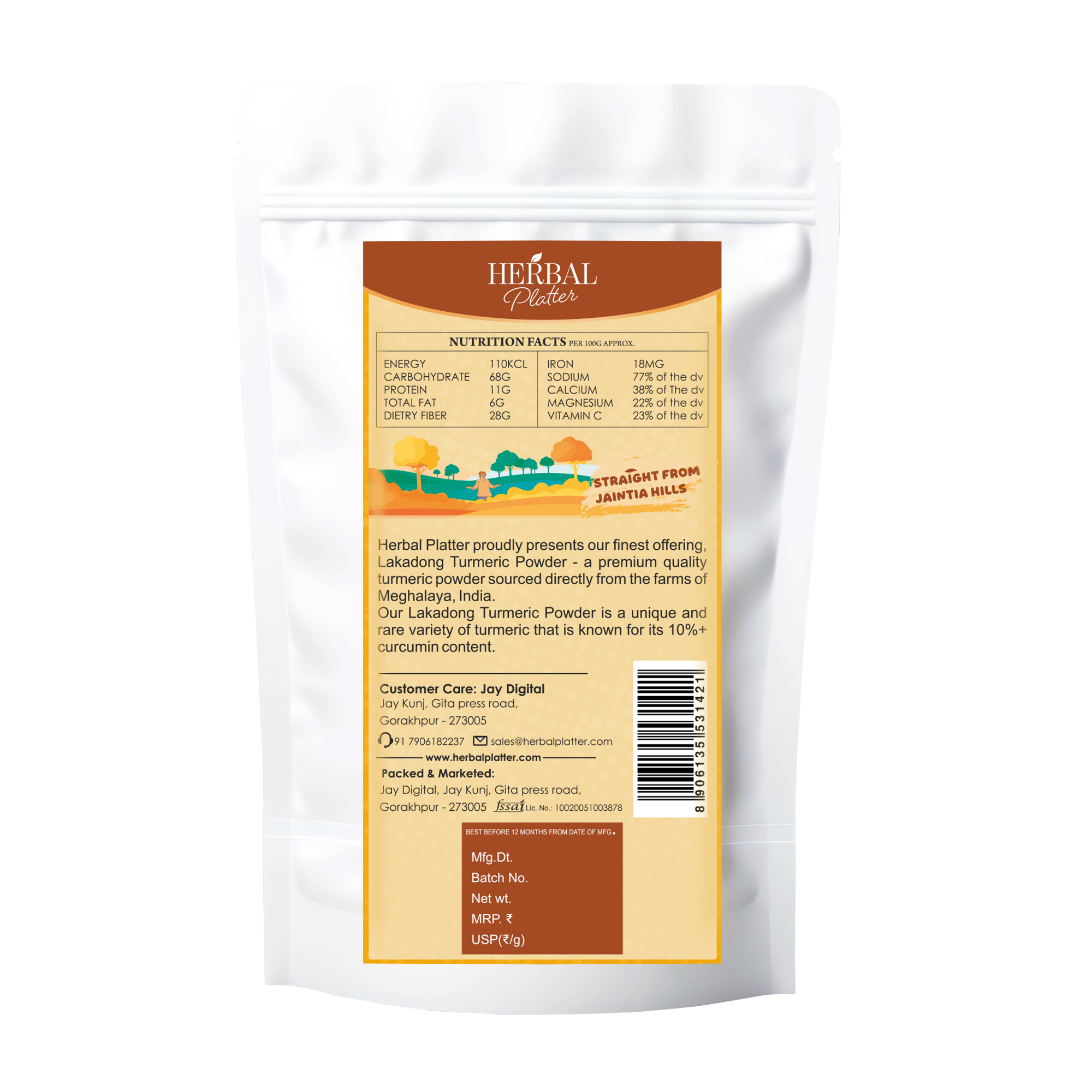 Lakadong Turmeric Powder from Jaintia Hills of Meghalaya- 10%+ Curcumin Lab Tested