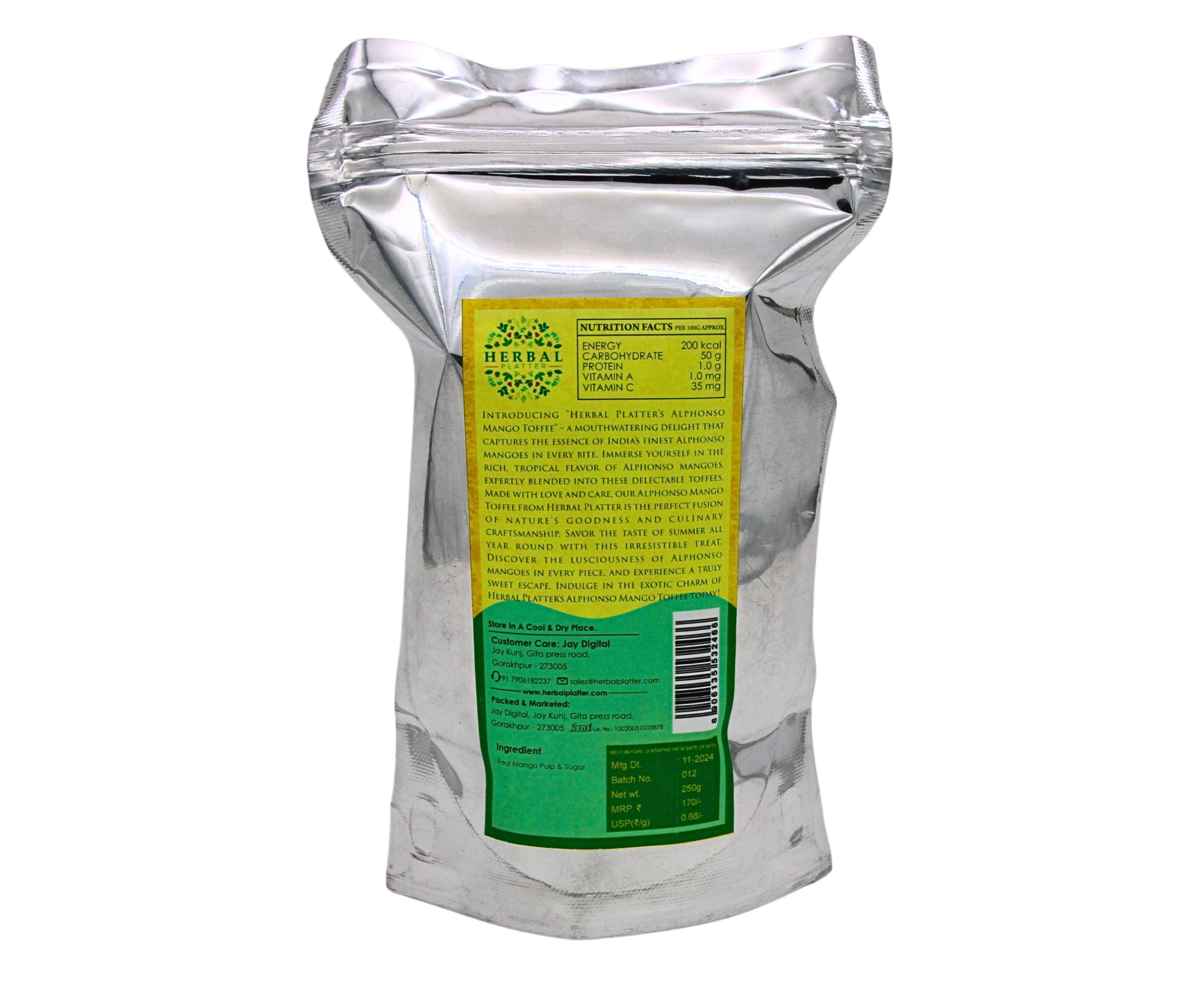 Alphonso Mango Toffee | Dehydrated Fruit | Dried Mangoes| 250g Stand-up Pouch