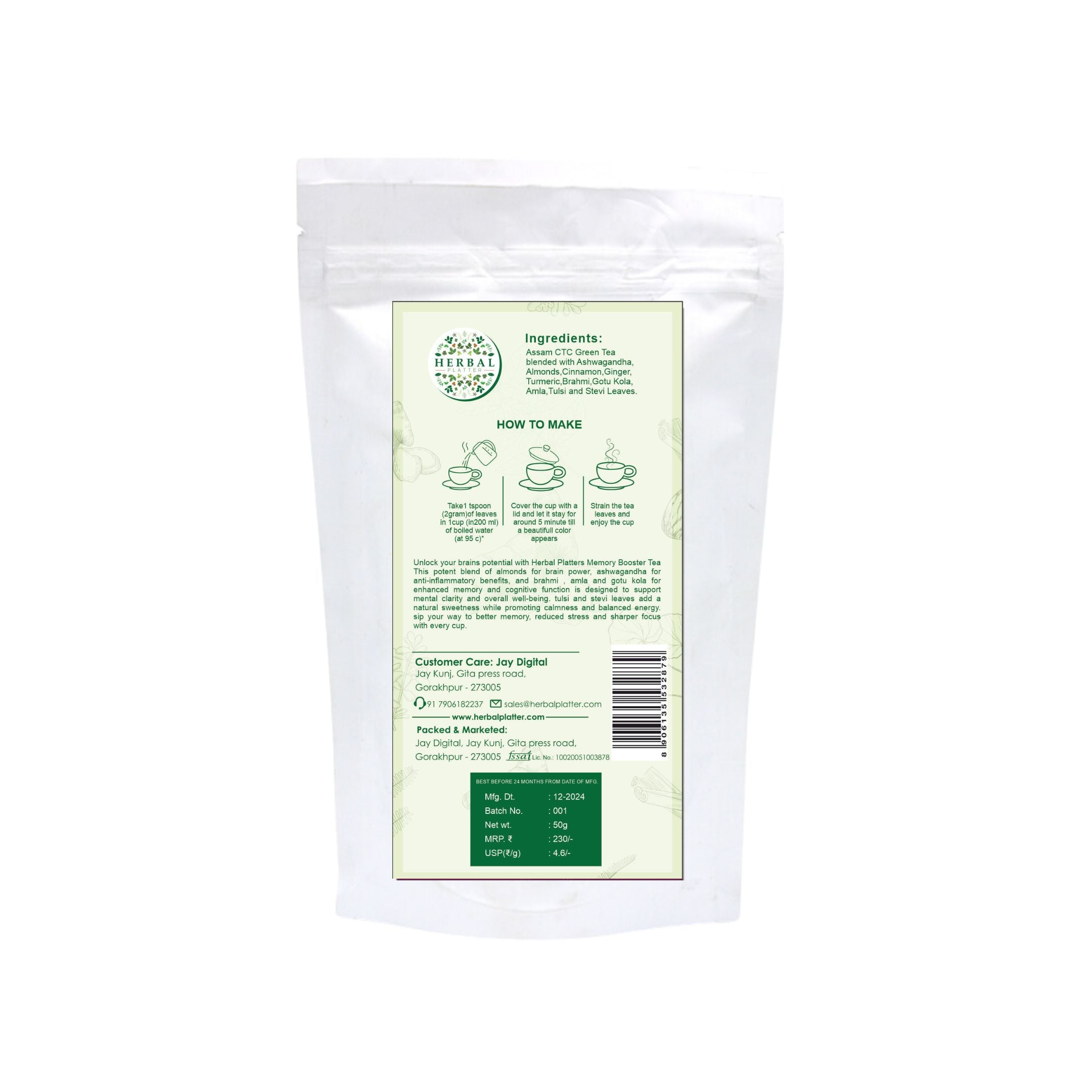 Memory Booster Tea | 50gm in Standup Pouch | 29+ cups