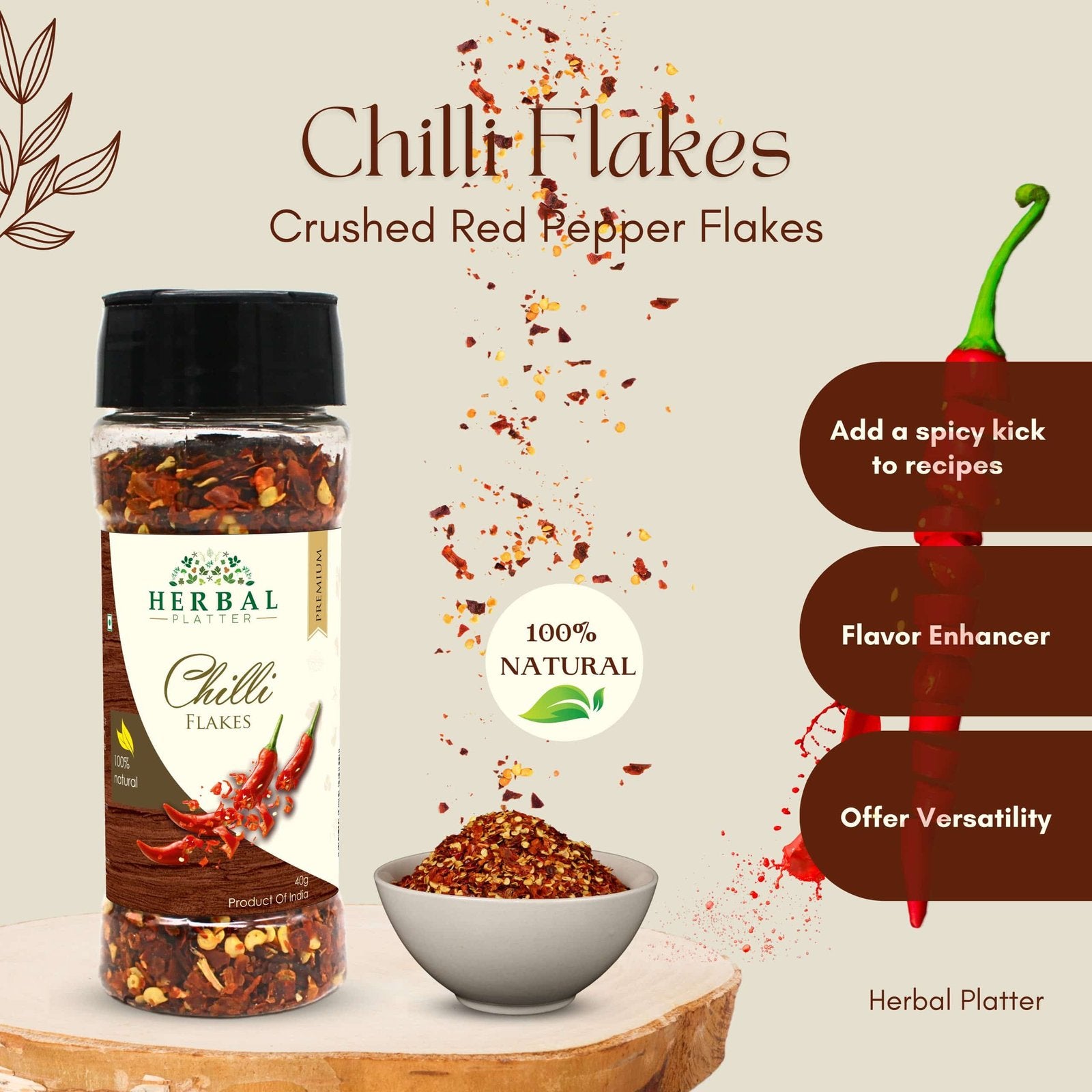 Chilli Flakes Seasonings, 40gm | Use for Italian | Pasta, Pizza, Salads Seasoning| Premium Sprinkler Seasoning Dishes