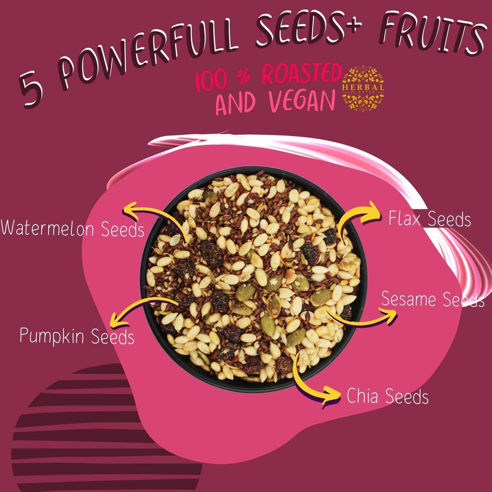 5 in 1 Super Seeds Mix with Cranberries | Healthy Snack | Roasted Seed | 250g Zipper Pouch