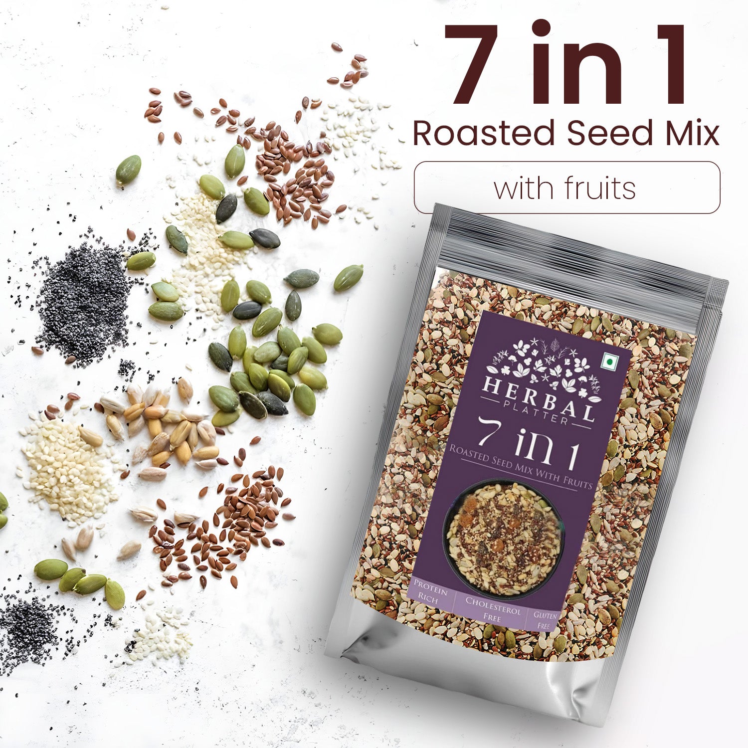 7 in 1 Super Seeds Mix with Fruits | Healthy Snack | Roasted Seed | 250g Zipper Pouch