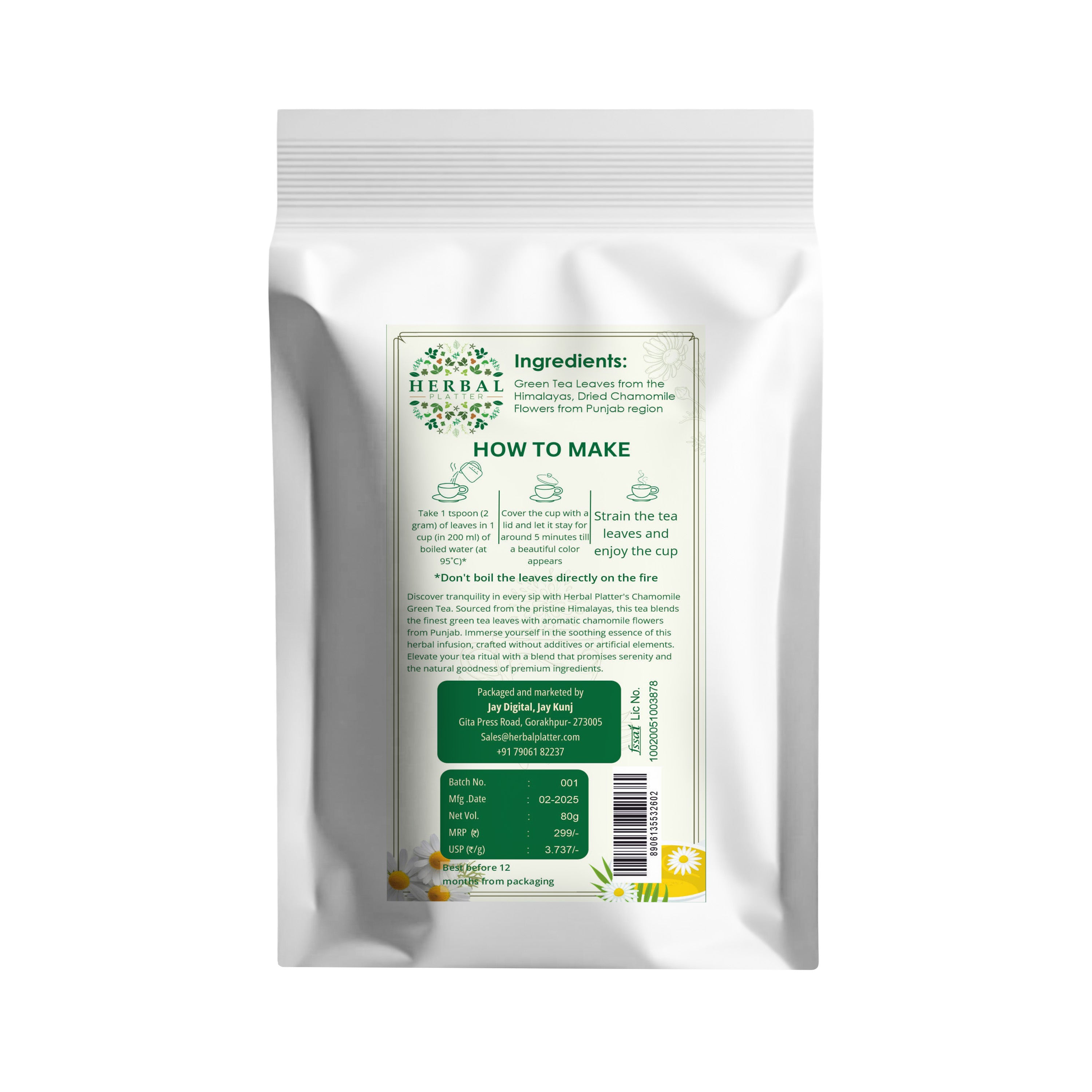Chamomile Green Tea Infusion for Restful Sleep, Balanced Well-being, and Nourished Skin