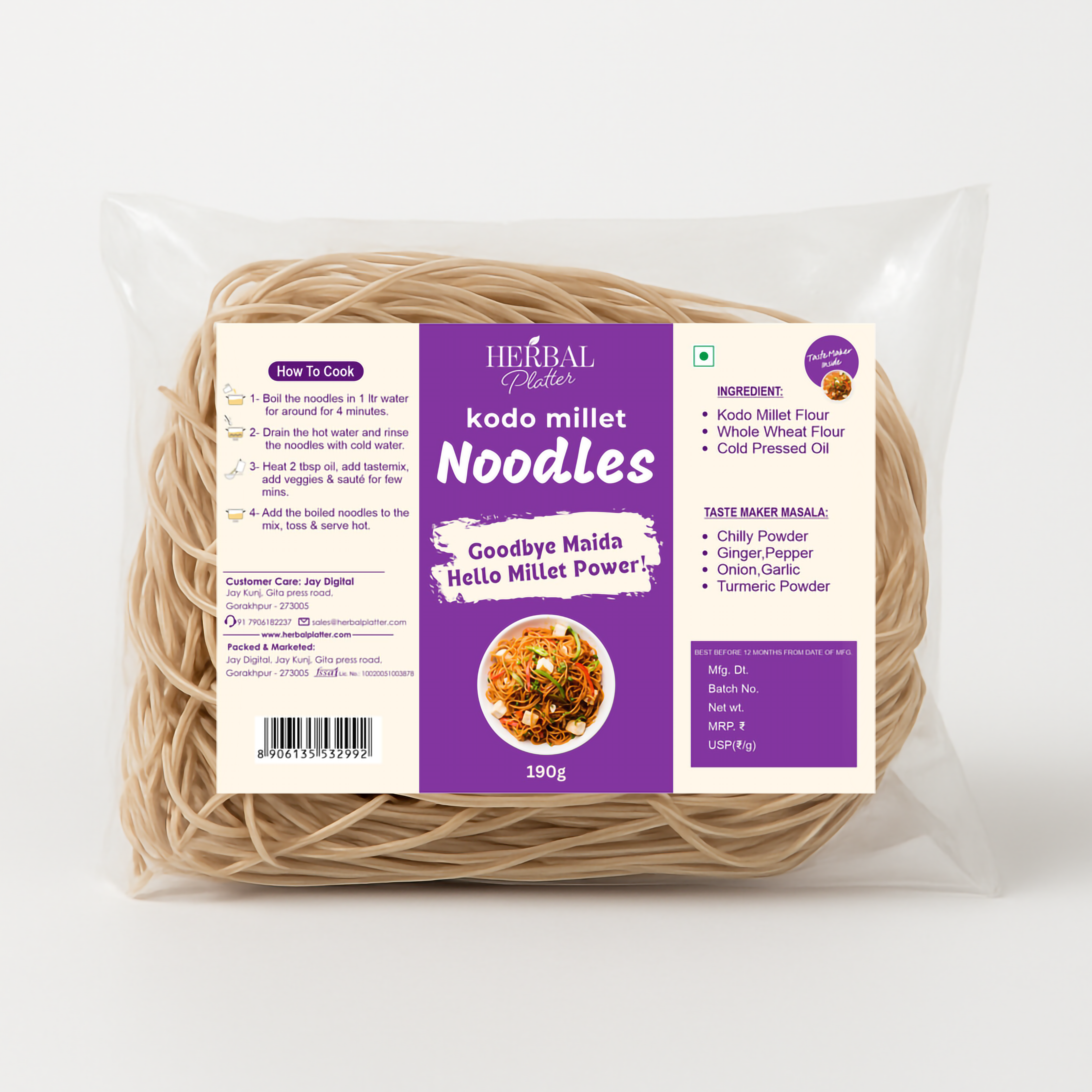 Kodo Millet Noodles | Healthy Noodles, No Maida, No MSG Not Fried | 190g