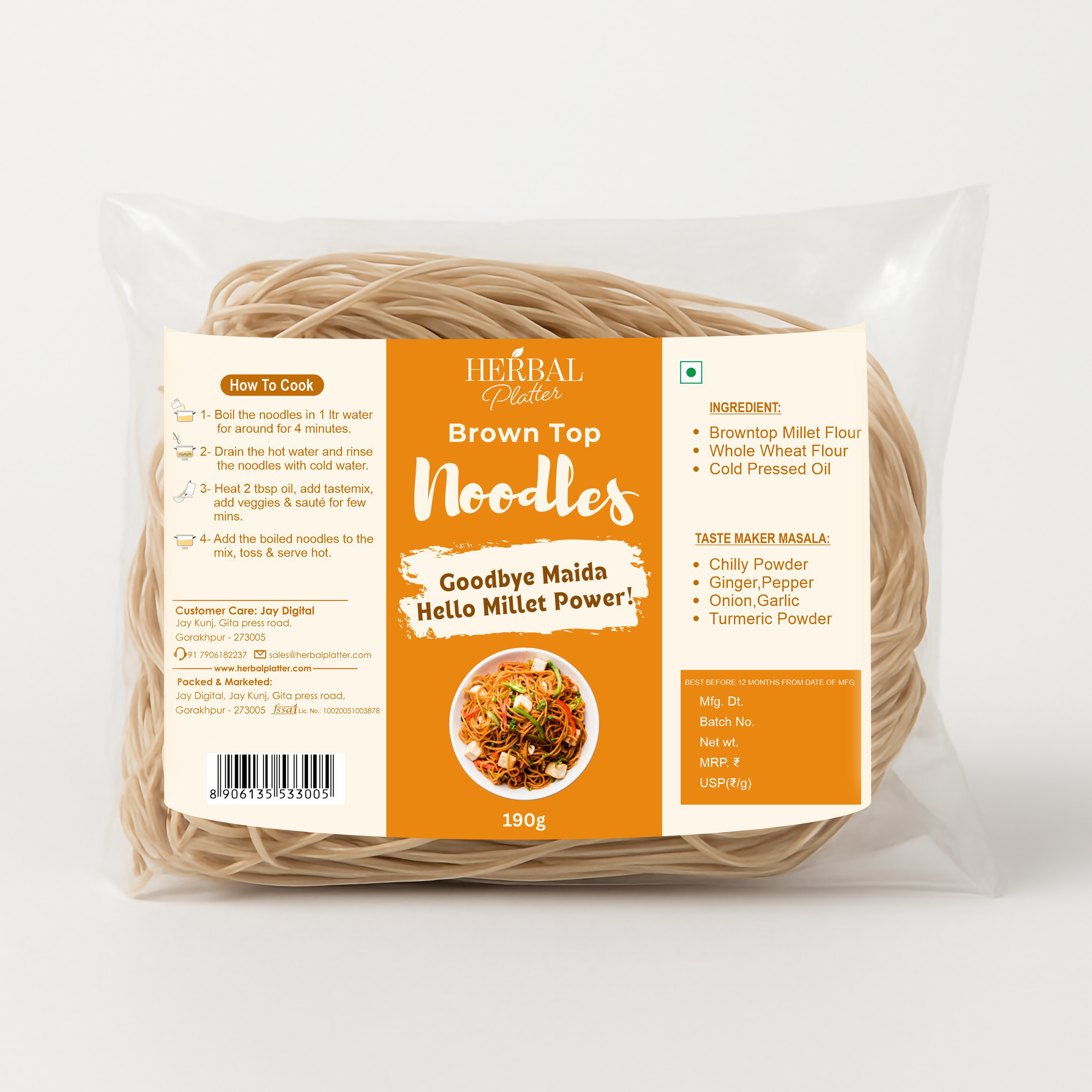 Brown Top Millet Noodles | Healthy , No Maida, No MSG Not Fried | 190g