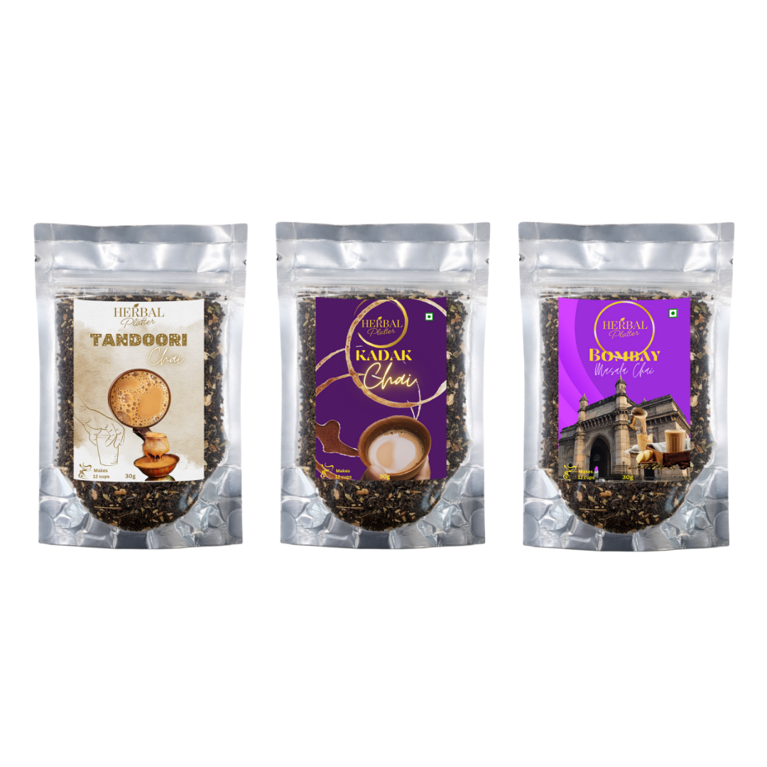 Combo Pack Tea – Tandoori Chai | Bombay Masala Chai | Kadak Chai | (3 x 30g)