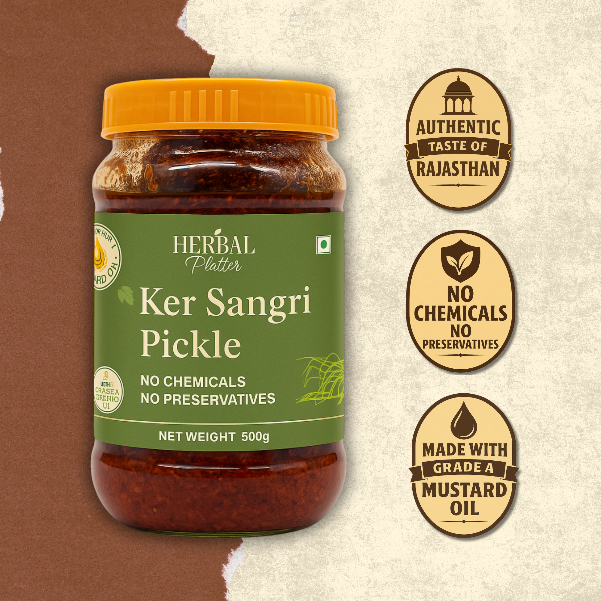 Rajasthani Ker Sangri Pickle | Made in Traditional Manner| No Added Chemical No Preservative | 500g Jar