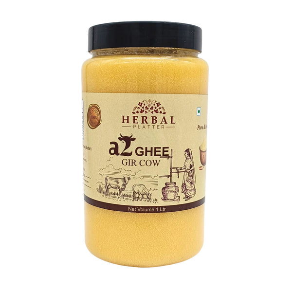Gir Cow A2 Ghee | 100% Gir Cow Ghee | Vedic Bilona Method | Grassfed, Cultured, Plastic Bottle (1 L)