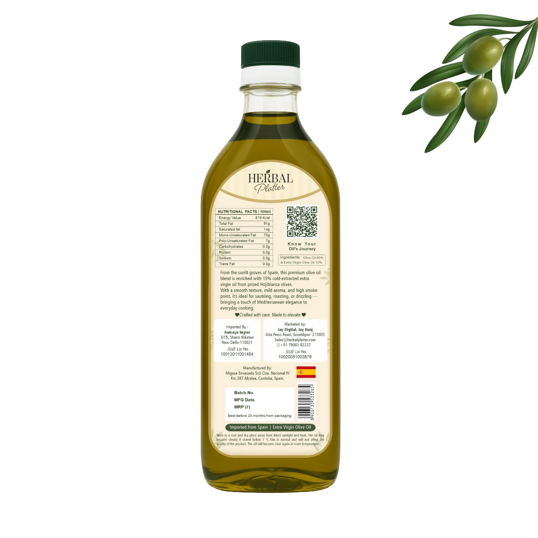 Hojiblanca Olive Oil Blend  –  With 15% Extra Virgin Olive Oil - Smooth, Subtle & Versatile